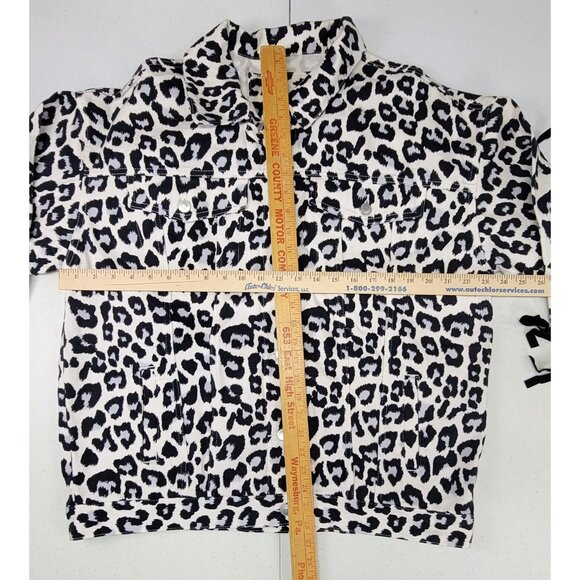 Peach Love Denim Jackey The Lollie White Animal Print Button Fringe Womens Large - Picture 10 of 10